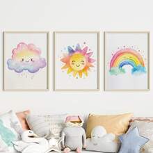 3pcs Unframed Canvas Poster, Watercolor Rainbow Weather Painting, Canvas Wall Art, Artwork Wall Painting For Gift, Bedroom, Office, Living Room, Cafe, Bar, Wall Decor, Home And Dormitory Decoration - Multicolor - View 9