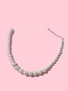 Collar con perlas para mascotas, elegante collar de perlas y strass para gatos y perros - Plateado - Ver 6