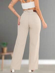 Wide Leg Feminine Plain - Beige - View 2