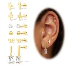 Khuyên tai đinh tán phẳng phía sau dành cho tai nhạy cảm, làm bằng thép không gỉ 316, phù hợp cho cả nam và nữ, không gây dị ứng, trọng lượng 20G, khuyên tai sụn nhỏ, đính đá Opal và CZ, ngọc trai, 8 đôi. - 8 đôi bông tai đinh tán lưng phẳng - Xem 15