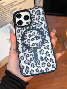 1pc Transparent Black Magnetic Protective Case Compatible With Iphone 16/17 Pro Max, Soft Edge Hard Back Cover Compatible With Iphone 15 Pro/13, 11/12/14, Leopard Print Convenient Phone Case Compatible With Iphone 16e, Galaxy S25/24