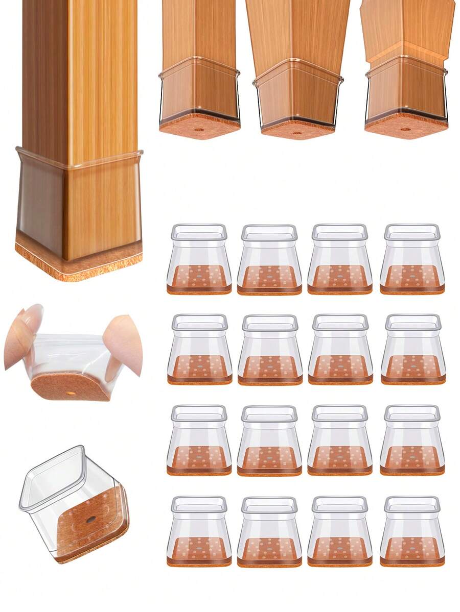 4/16/36 件方形椅腿地板保护垫，硬木地板家具垫，椅腿家具滑块，椅子矩形地板保护垫，硅胶椅腿盖，保护地板和桌腿，防刮降噪（浅棕色） - 淺棕色 - 查看 1