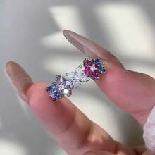 1pc Dopamine Color Diamond Flower Ring For Women, Suitable For Daily And Vacation Wear In Summer - Dopamine Colored Gem Ring - View 3