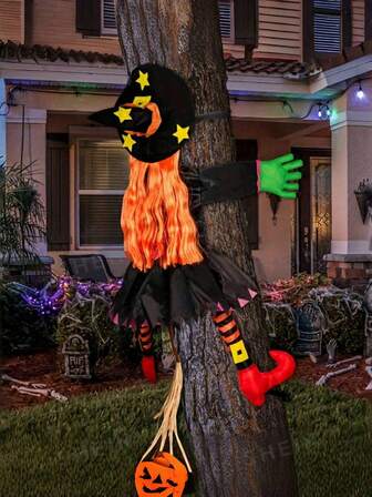1Pc Halloween Orange Hair Tree Climbing Witch, Polyester Material Tree Hugging Witch, Outdoor Terrifying Tree Hanging Prop, Suitable For Outdoor Decor, Courtyard Decor, Living Room, Bedroom, Home Decor, Room Decor, Halloween Decor, Garden Decoration, Halloween Gift