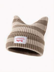 1pc Men's Unique Cat Ear Sewn Label Y2K Knit Beanie, Suitable For Autumn/Winter Warmth And Everyday Wear Winter Warm - A - View 21