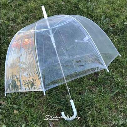 Large Transparent Umbrella 83cm Windproof Rainproof Folding Travel Clear Umbrella J Hook Handle Outdoor Men Women Waterproof Plastic