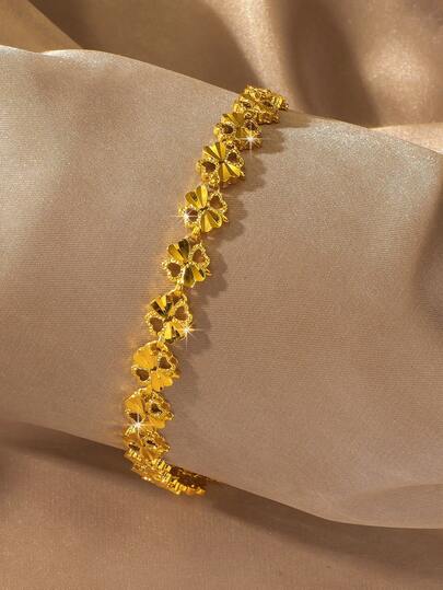1pc Dubai Elegant Fashion Versatile Gold-Plated Leaf Bracelet, Suitable For Women's Daily Wear