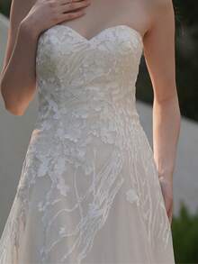 YOUKEFEIER Sweetheart Lace Embroidered Long Wedding Dress For Outdoor Wedding Ceremony - Beige - View 5