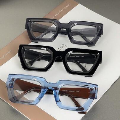 1 Pair Classic Retro Geometric Frame Transparent Lens Unisex Glasses, Suitable For Reading And Office