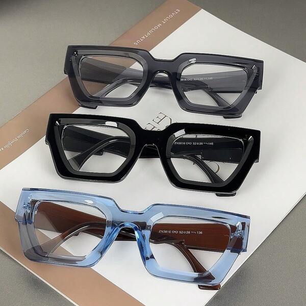 1 Pair Classic Retro Geometric Frame Transparent Lens Unisex Glasses, Suitable For Reading And Office