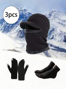 1/2/3 piezas Pasamontañas unisex de terciopelo y punto grueso, cuello a prueba de viento, máscara de esquí de cara completa con un solo orificio, adecuada para viajes diarios, ciclismo, esquí y otras ocasiones. Gorro a prueba de viento para mujer, gorro de punto, gorra con visera, pasamontañas