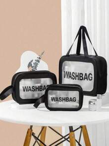 3pcs/Set Travel Makeup Bag, PVC Waterproof Toiletry Bag, Makeup Brush Organizer, Cosmetic Bag, Dry & Wet Separation, Holiday Travel Essentials, Perfume Case, Makeup Pouch, Multifunctional Luggage Bag Cosmetics, Skincare, Eyebrow Pencil, Powder Puff, Comb, Nail Polish, Manicure, Jewelry, Perfume, Stationery, Digital Product Storage, For Holiday Beach, Bathroom Collection, Bedroom Collection, Large Capacity