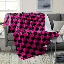 1pc Pink & Black Plaid Flannel Blanket - Tear-Resistant, Hypoallergenic Polyester Throw For Home, Office, Camping, And Travel - Perfect Gift For Family & Friends, Cozy - As the Picture - View 2
