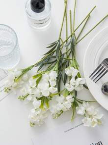 6/12支装仿真铃兰紫色风铃花丝绸花束，五月花卉中心装饰，适用于家居、花园、婚礼、派对 - 白色 - 查看 6