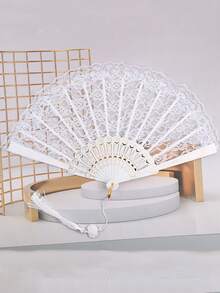 1 chiếc quạt gấp tay ren đen phong cách Trung Hoa cổ điển thanh lịch, phụ kiện sườn xám Hanfu, đạo cụ chụp ảnh tua rua cổ điển cho ngày lễ tình nhân Halloween - màu đen - Xem 5