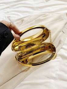 FOREVER MIYIN Acrylic Crescent Moon Shaped Handbag, Fashionable Multi-Function Chain Shoulder Crossbody Bag, Phone Pouch, Earphone Case, Lipstick Holder, Ideal For Valentine's Day, Birthday, Anniversary Gifts, Party, Wedding, Banquet, Elegant Women Purse (Gold) , Gold Bag - Gold - View 7