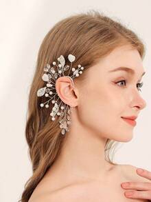 1pc Right Ear Heart-Shaped Pearl Decor Fashion Earring, Stylish Women Earrings - Silver - View 3