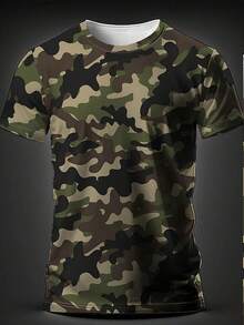 Men's Summer Outdoor Camping Camo Short Sleeve T-Shirt - Multicolor - View 1