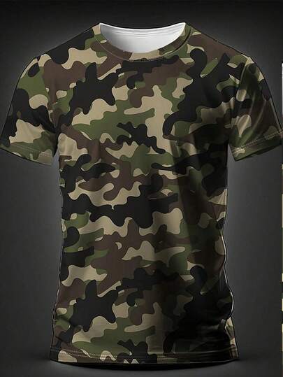 Men's Summer Outdoor Camping Camo Short Sleeve T-Shirt