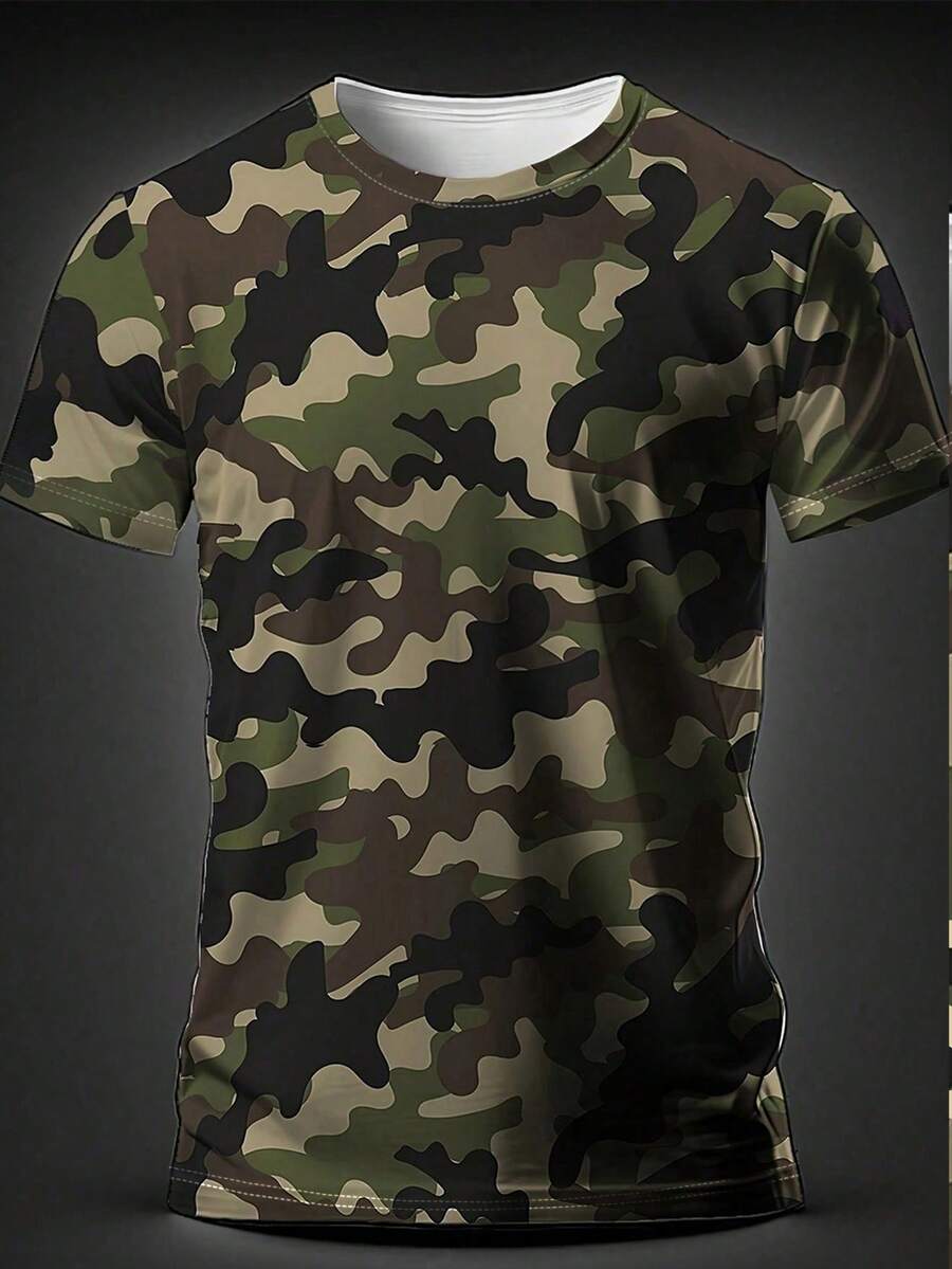 Men's Summer Outdoor Camping Camo Short Sleeve T-Shirt - Multicolor - View 1