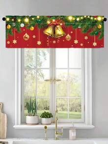 1 pièce Cantonnière de rideau de Noël, rideau court de Joyeux Noël avec cloche de Noël, bonhomme de neige, sapin de Noël et style de vigne à fleurs rouges, rideau de demi-fenêtre, rideau de cuisine de Noël, décoration de fête de Noël, fournitures de fête de Noël, décoration de Noël, décorations de Noël pour la maison, décoration de chambre de Noël, décoration de fenêtre de cuisine, cadeaux de Noël, décorations d'hiver, décoration de salon, décoration de bureau
