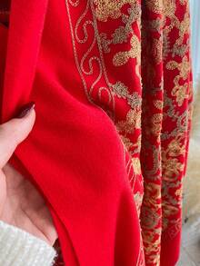 1pc Faux Cashmere Paisley Floral Embroidered Scarf, High-End Palace Style, Fashion Versatile Thick Warm Tassel Shawl Wrap For Women, Autumn/Winter, Suitable As Gift For Women/Mothers, Daily Wear