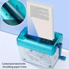 1pcs Mini Hand-Crank Paper Shredder - Portable For Home, Office, And School Use, No Electricity Required, Anti-Slip Base, Compact Office Desktop Document Shredder, Ideal Birthday Gift - Blue - View 10
