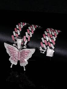 LIGHTSOME 1set Fashion Hio-Hop Style Colorful Butterfly Pendant Necklace For Men Women Punk Bling Aniaml Butterfly Jewelry Necklace Ideal Gift For Friend Suitable For Daily Wear