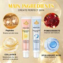 SUMIFANG Juego de crema hidratante para ojos de día y noche - Cuidado diario e hidratación, hidratación profunda, reafirmación de la piel alrededor de los ojos - Conveniente, de fácil absorción, sin alcohol - Contiene ácido hialurónico, extracto de granada, que bloquea la humedad en tu piel