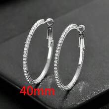 1 Pair Minimalist Rhinestone Embellished Exaggerated Large Hoop Earrings, Fashionable Geometric Circle Pendant Earrings For Women
