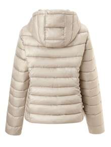 Giacca invernale casual da donna con cappuccio, maniche lunghe, cerniera e tasche, realizzata in tessuto tessuto con imbottitura in poliestere 100%, lunghezza regolare - Caffè Marrone - Visualizzare 4