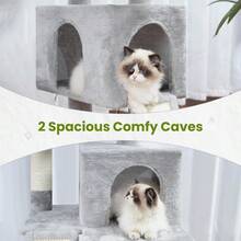 2025by Cat Tree For Indoor Cats, 71'' (180cm) Multi-Level Cat Tower For Large Adult, Sturdy Cat Tree House With 2 Scratching Boards 7 Posts, 2 Plush Perches/Condos, Hammock, Smoky Gray GCT032G