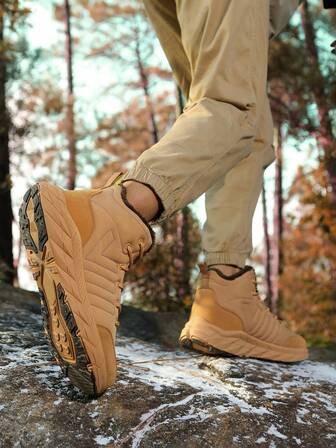 Men's Hiking Boots, Black Non-Slip Warm Winter Shoes With Plush Lining, Comfortable Men's Warm Winter Snow Boots Suitable For Daily Commute, Outdoor Hiking, Trekking, Hunting, Camping