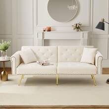 Sofa Bed With Bed Function, Adjustable Angle, Gold Feet, With Cushions And Side Storage Pockets - White - View 2