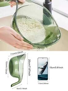 1个带把手的多功能洗米篮，可用作洗菜盆、水果盘、厨房沥水篮、厨房洗米滤网、家用厨房沥水篮 - 彩色 - 查看 11