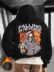 Men'S Hooded Sweatshirt - Falling In Reverse Graphic Pullover Hoodie With Hood, Loose Fit Long Sleeve Hoodie For Concerts, Gym,Fall Hoodies,Men's Fall Clothes,Street Wear,Halloween,Mens Hoodies,Y2k Clothes,Jesus Hoodie,Thanksgiving Day,Nightmare Before Christmas,Christmas - 黑色 - 查看 1
