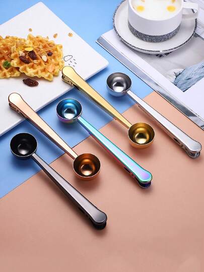 1 个不锈钢量勺夹，二合一创意食品密封夹和勺子夹