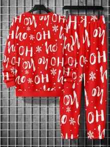 男士趣味圣诞老人印花落肩圆领卫衣和长裤套装，秋季服装，圣诞节 - 彩色 - 查看 3