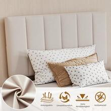 Upholstered Single Bed 90 X 200 Cm, Youth Bed, Bed With Storage Space, Wooden Slatted Base, Headboard With Storage Compartment, Beige Linen Fabric (2 Packs) - Màu be - Xem 6