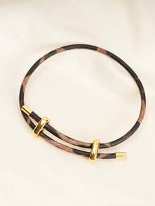 1pc Leopard Print Metal Buckle PU Single Circle Adjustable Bracelet For Women, DIY Basic Wristband