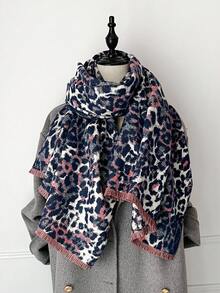 1pc Autumn And Winter New Style Imitation Cashmere Short-Staple Colored Leopard Print Scarf, Elegant And Warm Scarf For Women, Suitable For Daily Evening Dress, Travel, Wedding, Office Outer Wear As A Warm Shawl, And As A Festive Gift Choice