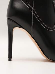 Western Stiletto Black Ankle Boots, Women's Pointed Toe With Embroidery, Perfect For Party, Vacation Or Outdoor Adventure​ - 黑色 - 查看 5