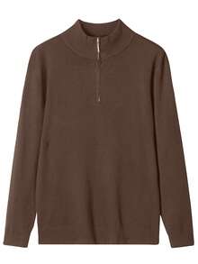 GRDR Men's Casual Long Sleeve Half-Zip Pullover Sweater, Versatile For Daily Wear - Brown - View 3