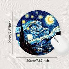 星空草编星空猫可爱鼠标垫，办公桌圆形鼠标垫，小型迷你旅行鼠标垫带防滑橡胶底座，直径 7.87 英寸适用于工作无线电脑笔记本电脑，办公桌配件单个 47g - 彩色 - 查看 3