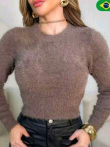 Women's Furry Crop Top - Mocha Brown - View 1