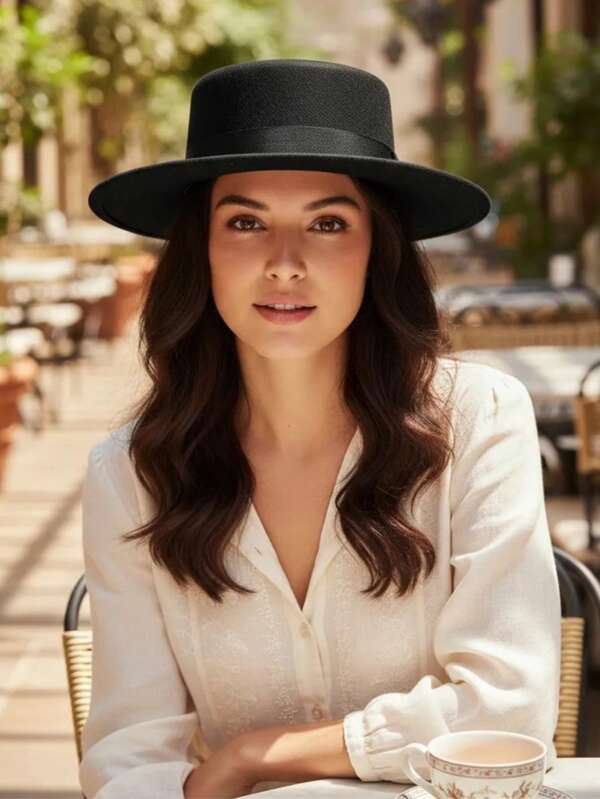 Chapéu clássico Paris de feltro aba média reta e dura