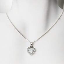 Women's Necklace And Earrings Kit With Shiny Zirconia Heart Pendant, Venetian Chain, Elegant Jewelry For Gift - 銀色 - 查看 4