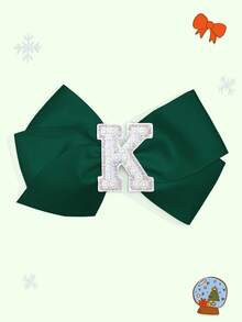 1pc 5-Inch 26pcs A-Z Pearl Letter Personalized Hair Clip For Girls, Ponytail Holder, Suitable For Holiday Party, School Graduation, First Day Of School, Classroom - Dark Green - View 9