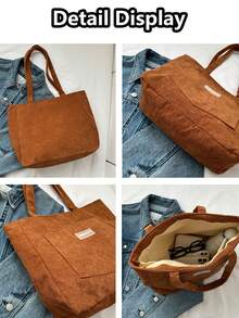 Túi Tote Vải Nhung Màu Trơn Thời Trang Cá Tính Phong Cách Hàn Quốc Mới, Dung Tích Lớn, Đơn Giản, Phong Cách Retro, Túi Tote Đeo Vai Đi Làm Mùa Đông, Dung Tích Lớn Cho Nữ, Túi Bento, Túi Mua Sắm Dung Tích Lớn - Màu xanh lam - Xem 8