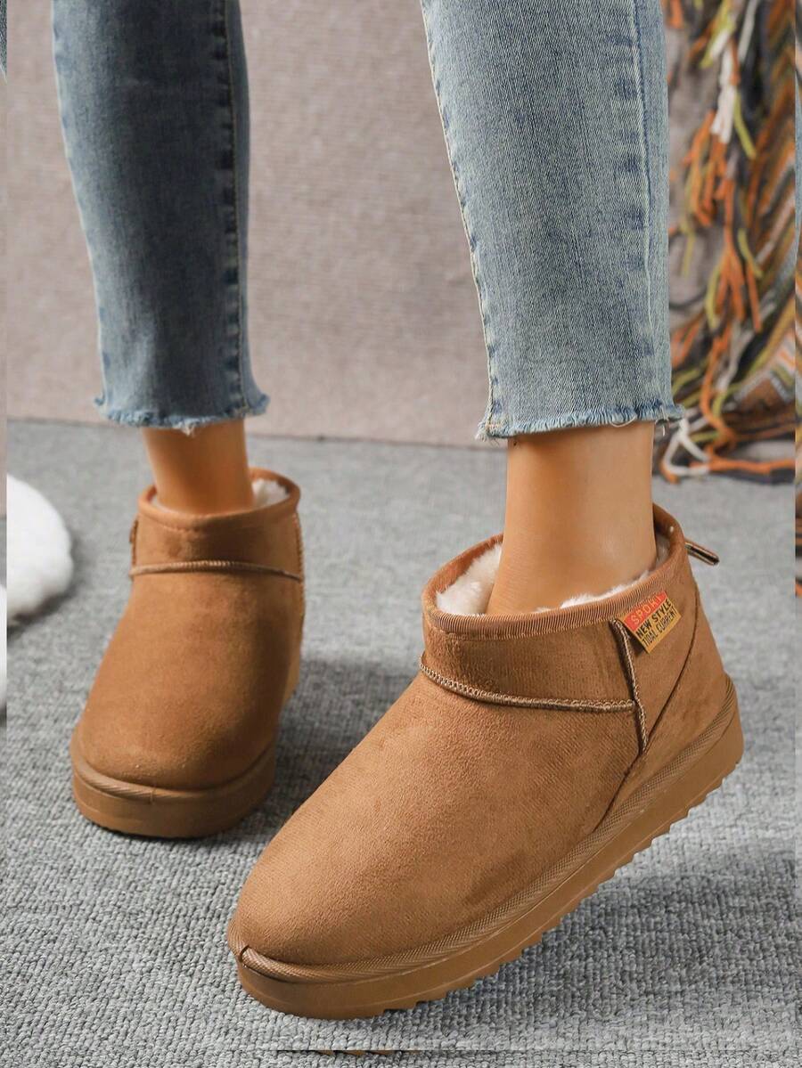 Neue Retro Mode Elegante Warme Kälte-Abweisende Schneestiefel für den Winter, einfarbige Outdoor Thermofutter Schneestiefel, Dicke rutschfeste Sohle Kurze Stiefel, Warme und Kälte-Beständige Damenstiefel, Unisex Dicke Flache Schneeschuhe